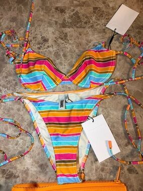 triangl swimwear Striped Bikini Set in Pink, Orange, Blue, Turquoise, Gold
